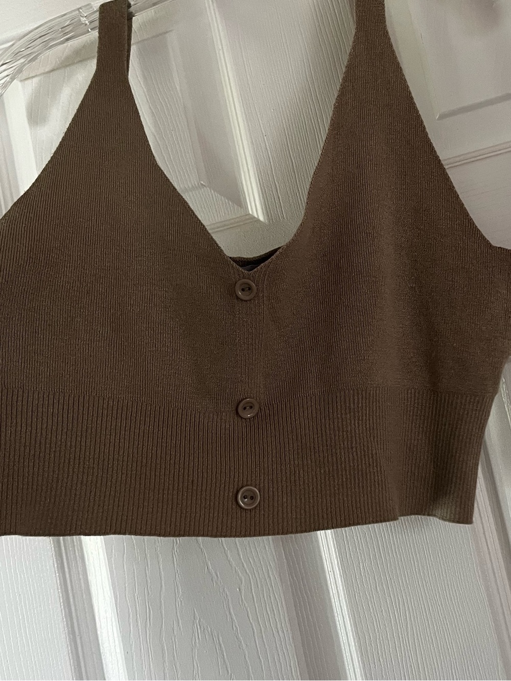 Taupe Ribbed Button-Front Cropped Tank - Picture 3 of 6